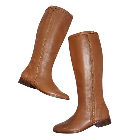 J Crew Harper Caramel Brown Leather Riding Boots Knee High Boots Size 6.5 - Picture 1 of 14